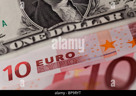 Euro und Dollar-Banknoten Stockfoto