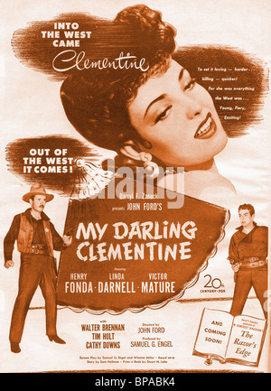 HENRY FONDA, LINDA DARNELL, VICTOR MATURE, Plakat, MY DARLING CLEMENTINE, 1946 Stockfoto