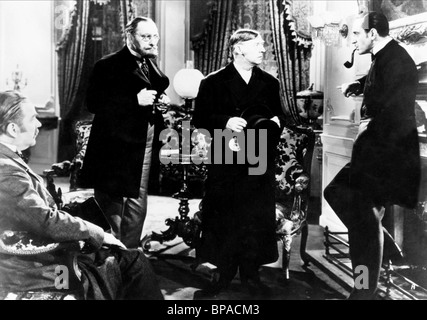 NIGEL BRUCE, Lionel Atwill, E.E. CLIVE, Basil Rathbone, der Hund der Baskervilles, 1939 Stockfoto