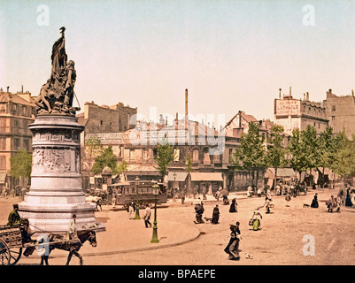 Straßenbild und Denkmal in der Place Clichy, Paris, Frankreich, um 1900 Stockfoto