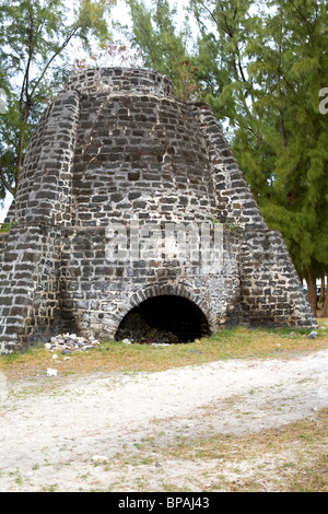 Mauerwerk turmartiger Baukörper am Strand. Flic En Flac, Mauritius Stockfoto