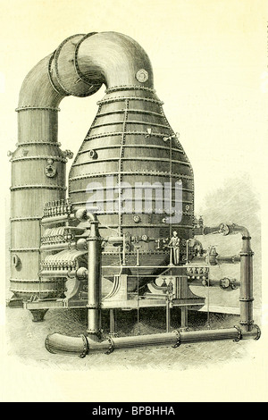 Kessel, Zucker zu erarbeiten. Im Jahre 1884 installiert in California Zuckerraffinerie, San Francisco. Antike Darstellung. 1885 Stockfoto