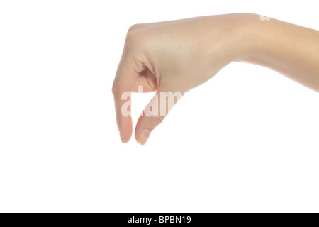 Eine menschliche Hand etwas abholen. Alle Ioslated auf weißem Hintergrund. Stockfoto