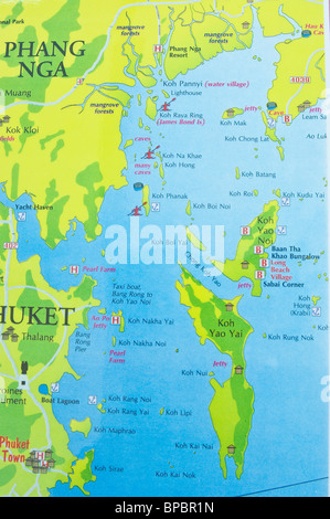 Karte von Phang Nga Bay Andaman Sea Thailand. Stockfoto
