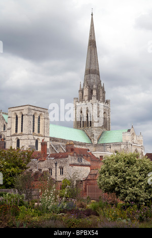 Chichester Kathedrale gesehen von den Bishops Palace Gardens, Chichester West Sussex England UK Stockfoto