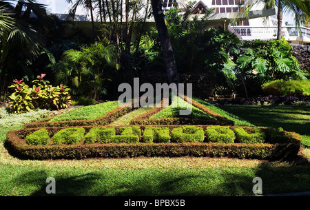 Hecke am Eingang zum Hotel La Pirogue, Flic En Flac, Mauritius Stockfoto