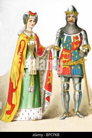 Die folgende Abbildung zeigt zwei Engländer, 1300 und 1400 n. Chr. lebte: eine Dame von Rang und der schwarze Prinz Edward. Stockfoto