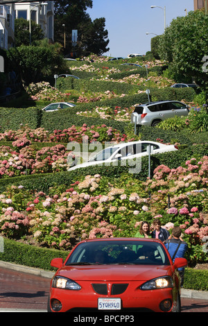 Die berühmte Lombard Street mit Haarnadel dreht, San Francisco, USA Stockfoto