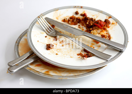 Schmutzige Teller Essen Stockfoto