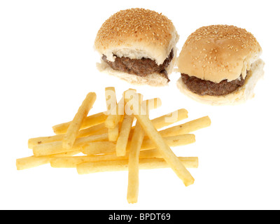 Mini-Hamburger mit Pommes frites Stockfoto