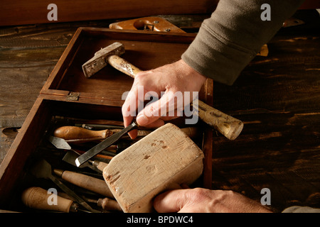 Handwerker Tischler Hand Werkzeuge Künstler Handwerkskunst Stockfoto