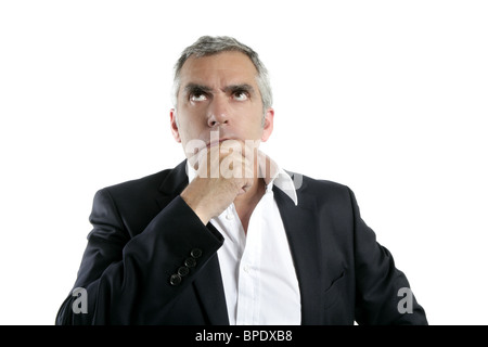 Senior denken ernst Geste Geschäftsmann Hand im Gesicht, die graue Haare Stockfoto