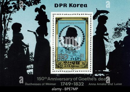 Eine Briefmarke gedruckt in DPR Korea (Nordkorea) zeigt Sihouettes von Goethes Schwestern Anna Amalia und Luise, ca. 1982 Stockfoto