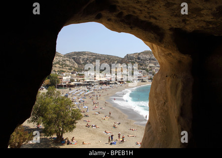 Höhlen, Matala Strand, Präfektur Heraklion, Kreta, Griechenland Stockfoto