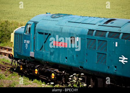 Klasse 37 Diesel Lokomotive restauriert im Caledonian Eisenbahnen. Das Sitzen an Brücke von Dun. Brechin. Schottland Großbritannien. Klasse 37 s Diesel Stockfoto