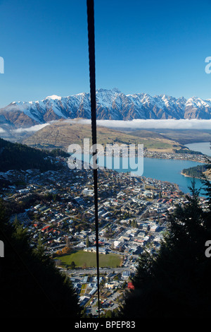 Blick über Queenstown von Gondel, Südinsel, Neuseeland Stockfoto