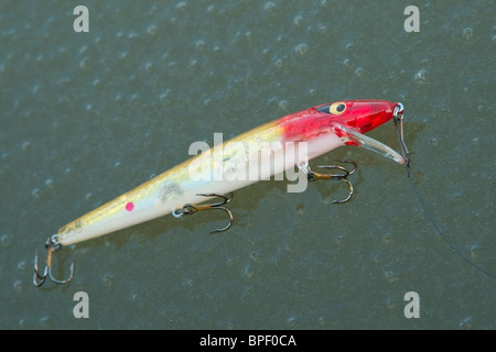 Eine bunte Fischköder Verlegung auf dem Eis Stockfoto