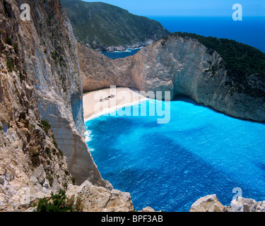 Blick über Smugglers Cove Schiffbruch, Zakynthos (Zante), Ionische Inseln, Griechenland Stockfoto