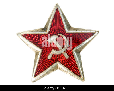 Alten kommunistischen Stern mit Sichel und Hammer isoliert auf einem weißen Hintergrund. Stockfoto