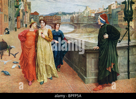 Dante und Beatrice. Dante Alighieri c.1265 – 1321, italienischer Dichter und Beatrice "Bice" di Folco Portinari 1266-1290. Stockfoto