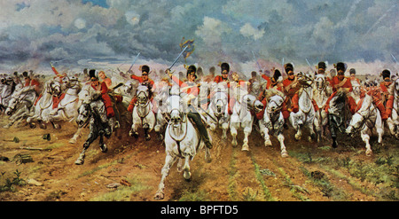 Scotland Forever. Die Royal Scots Greys berechnen bei Waterloo. Gemälde von Lady Elizabeth Butler. Stockfoto