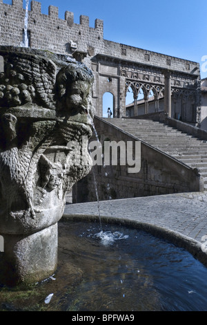 Das sogenannte Palazzo dei Papi (Papstpalast) in Viterbo, Latium, Italien: Blick auf die monumentale Treppe seitlich Stockfoto