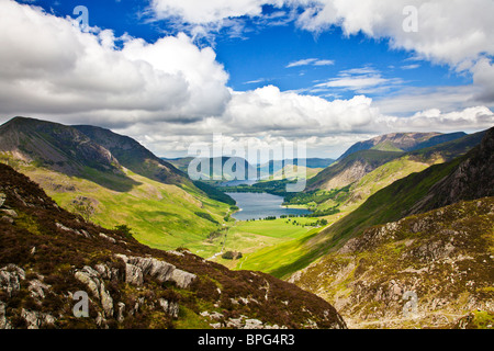 View over Buttermere & Crummock Water from the Haystacks path, Lake District National Park, Cumbria, England, UK Stockfoto