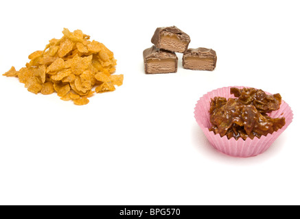 Cupcakes Müsli aus Cornflakes und Karamell Schokolade geschmolzen. Stockfoto