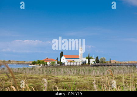 Agios Nikolaos-Kloster auf dem Vistonida-See bei Porto Lagos, Griechenland Stockfoto