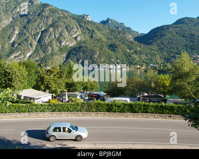 Camping am Rande des Lago di Lugano in Porlezza, Italien Stockfoto