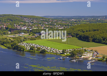 Blick vom Harkortberg am See Harkort in der Nähe von Wetter mit Viadukt Herdecke, Ruhrgebiet, Nordrhein-Westfalen, Deutschland, Europa Stockfoto