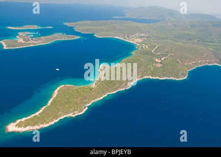 Luftaufnahme der Boncuk Bay und Cedar Island Gökova-Türkei Stockfoto