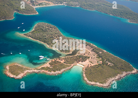 Luftaufnahme des Cedar Kleopatra Insel Gökova-Türkei Stockfoto