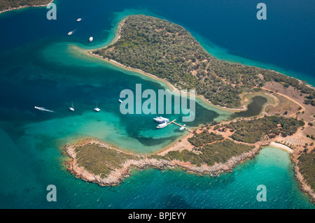 Luftaufnahme des Cedar Kleopatra Insel Gökova-Türkei Stockfoto