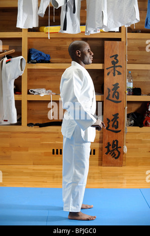 Der blinde Judo Athelete Darren Harris, GB bei den Paralympics von Peking, abgebildet auf der Team Bad Training Facil vertreten wird Stockfoto