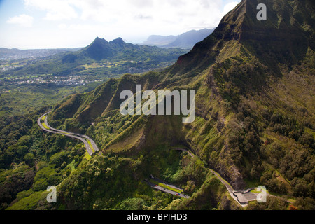 Pali Highway, Koolau Mountains, Oahu, Hawaii Stockfoto