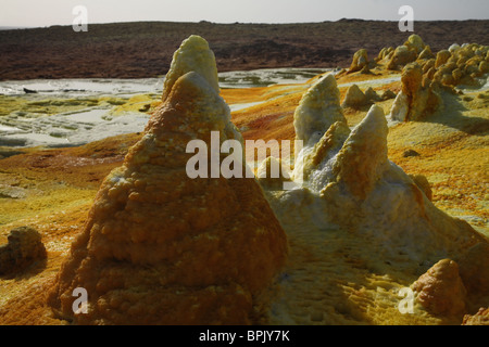 10. Februar 2008 - geothermische Gebiet Dallol, Danakil-Senke, Äthiopien. Stockfoto