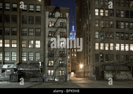 Hinterhöfe mit Blick auf Empire State Building, New York City, New York, North America, USA Stockfoto