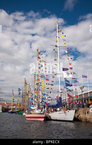 Segelschiffe vor Anker in der Marina in Hartlepool in 2010 Tall Ships Race. Stockfoto