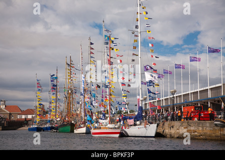 Segelschiffe vor Anker in der Marina in Hartlepool in 2010 Tall Ships Race. Stockfoto