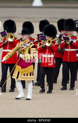 Die Band von der Irish Guards marschieren auf Horse Guards Parade, bei "Trooping die Farbe" 2010 Stockfoto