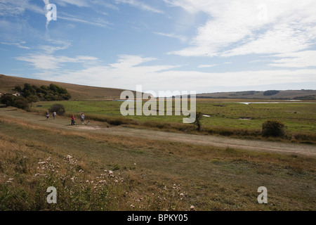 Sieben Schwestern Country Park mit Blick auf die Mündung des Flusses Cuckmere. Stockfoto