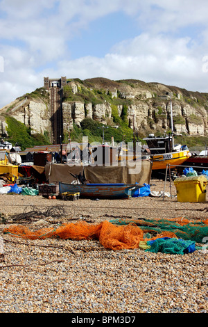 NOSTALGISCHER EAST HILL, STADE BEACH. ROCK-A-NORE HASTINGS. EAST SUSSEX UK 2009. Stockfoto