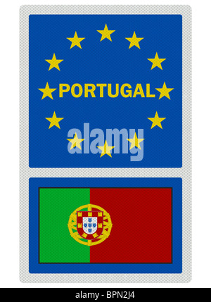 EU unterzeichnet Serie - Portugal, Foto realistische metallischen reflektierende Zeichen, isoliert auf weiss Stockfoto