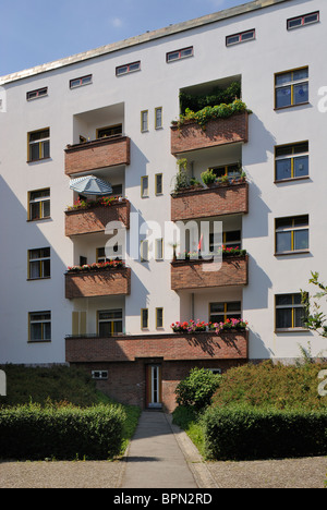 Schoenlanker Strasse Berlin Modernism Housing Estate, Ernst-Fürstenberg-Straße, Prenzlauer Berg, Pankow, Berlin, Deutschland. Stockfoto