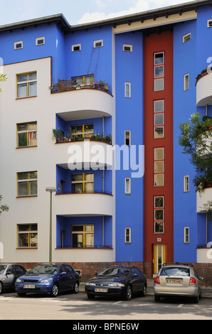 Schoenlanker Strasse moderne Wohnsiedlung, Bruno Taut, Heinz-Bartsch-Straße, Prenzlauer Berg, Pankow, Berlin, Deutschland. Stockfoto