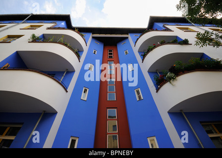 Schoenlanker Strasse moderne Wohnsiedlung, Bruno Taut, Heinz-Bartsch-Straße, Prenzlauer Berg, Pankow, Berlin, Deutschland. Stockfoto