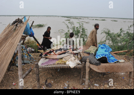 Flutopfer Leben auf die einzige trockene Gebiete in Sujawal, Provinz Sindh, Pakistan auf Mittwoch, 1. September 2010 Stockfoto