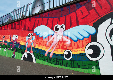 Wandkunst, legale Graffiti in einem Park in Truro, Cornwall, uk Stockfoto