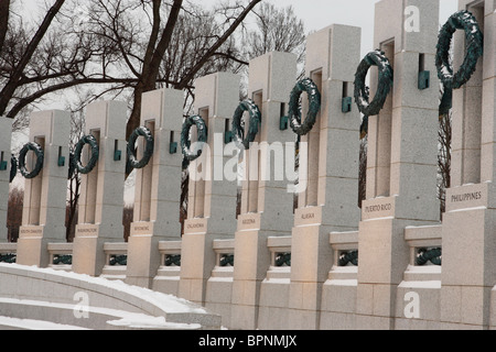 Winter-Blick auf die National World War II Memorial, Washington, DC. Stockfoto